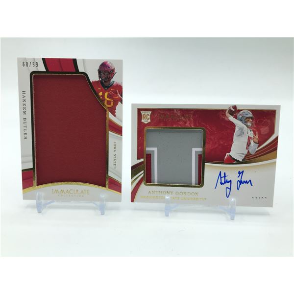 LOT OF 2 2019 PANINI IMMACULATE COLLECTION COLLEGIATE PATCH TRADING CARDS INCLUDING 1 SIGNED ROOKIE