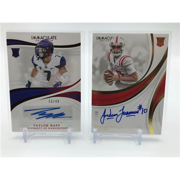 LOT OF 2 2019 PANINI IMMACULATE COLLECTION COLLEGIATE SIGNED ROOKIE TRADING CARDS -13/49 & 66/98