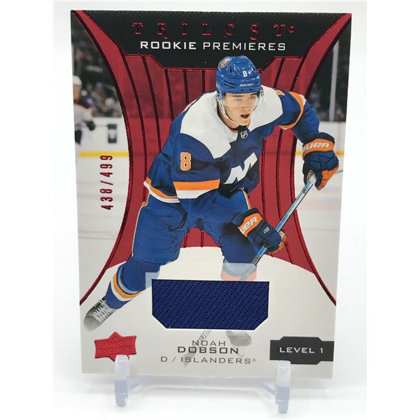 2019-20 UPPER DECK TRILOGY HOCKEY NOAH DOBSON ROOKIE PREMIERES PATCH TRADING CARD 438/499