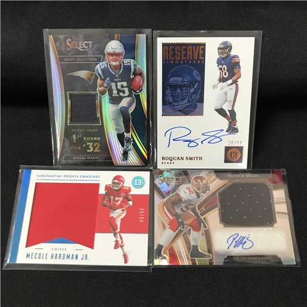 LOT OF 4 NFL PATCH TRADING CARDS - INCLUDING 2 SIGNED