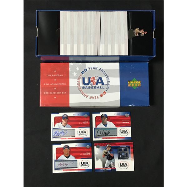 BOX OF UPPER DECK TEAM USA BASEBALL TRADING CARDS - INCLUDING 3 SIGNED CARDS
