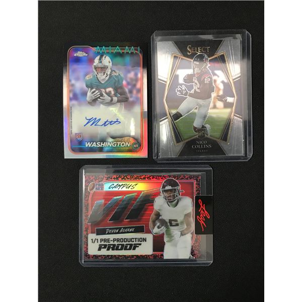 LOT OF 3 FOOTBALL TRADING CARDS - INCLUDING 1 SIGNED
