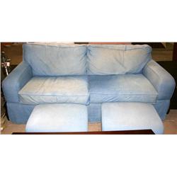 Blue Sofa and Foot Stools