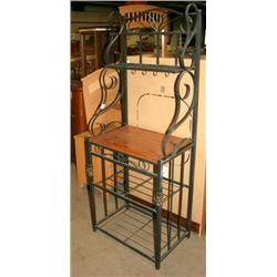 Wrought Iron & Wood Bakers Rack