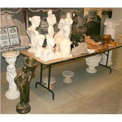 Table Lot of Plaster Statues and Pillars