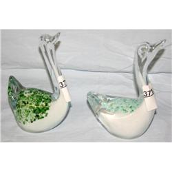 2 Art Glass Swans