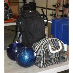 Lot of Five Bowling Balls & 2 Carrying Bags