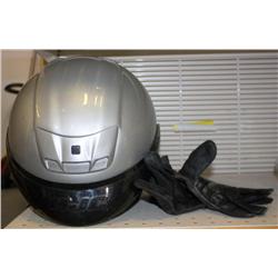 HJC Motorcycle Helmet w/ Leather Gloves