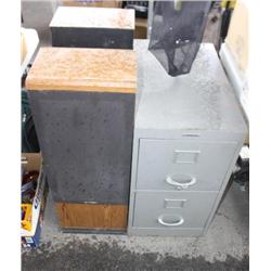 File Cabinet & 2 Hitachi Speakers