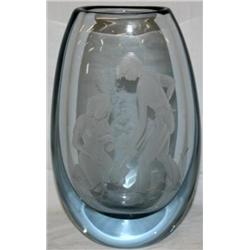 Signed & Etched Heavy Crystal Vase 13" Tall