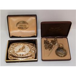 Nicolet Pocket Watch Quartz & Crumine Cowboys Bel