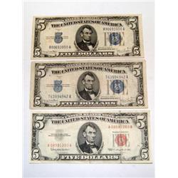 $5 Dollar Silver Certificates &  US Note