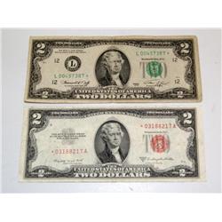 $2 1953, 1976 Red & Green Seal Star Notes