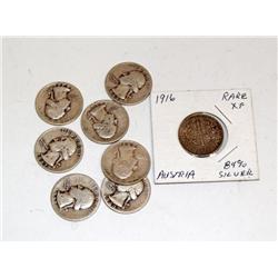 Washington silver Quarters & 1916 Austria Coin