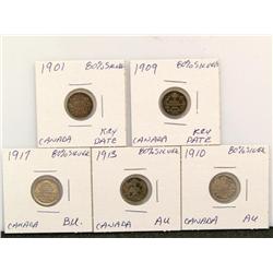 Canadian 5 Cent Coins With Key Dates