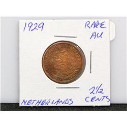1929 AU Netherlands 2-1/2 Cent  Coin Rare