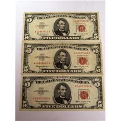 1963 $5 US Notes Red Seal (Times the Money)
