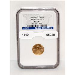 2007 MS70 5 Dollars United States 1/10 Oz Gold Coi