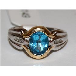 2.00Ctw AAA Blue Topaz & Diamonds Ladies Ring