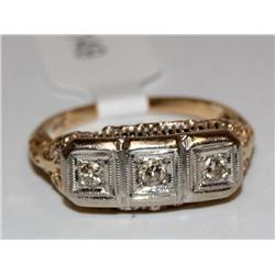 3 Diamonds Vintage Hand Carved Ladies Ring