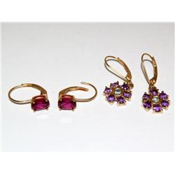 AAA Burmese Ruby, Amethyst & Blue Topaz Ladies Ear