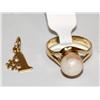 Image 1 : 14K Gold Ring With Pearl And Pendant #1