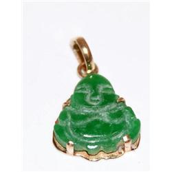 18K Gold & Jade Buda Pendant
