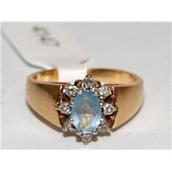AAA Blue Topaz & Diamonds Cluster Ladies Ring