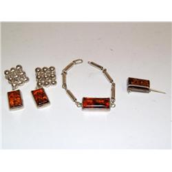Amber Fashion Design Bracelet, Brooch & Earrings