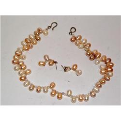 Pink Pearl Necklace & Earrings