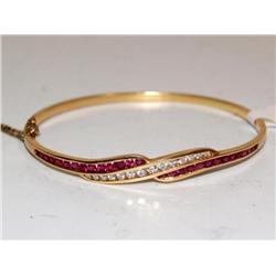 1.00Ctw Diamonds & Ruby Hand Made Ladies Bangle Br