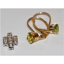 14K Gold Citrine Earrings & Diamond Pendant