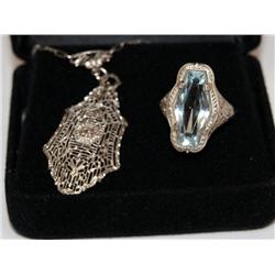 1900's Victorian Ring W/Czech Crystal & Necklace