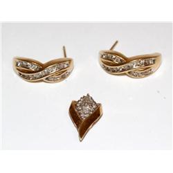 10K Gold Diamond Earrings & Pendant