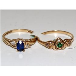 10K Gold Rings W/ Sapphire & Emerald