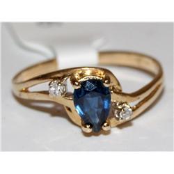 14K Gold Ring With Sapphire & Diamonds