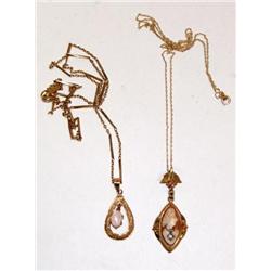 10K Gold Necklaces With Cameo & Opal Pendants