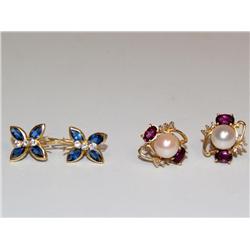 7.00mm White Pearl & Sapphire Ladies Earrings