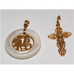 AAA Mother Of Pearl Pendant & Gold Cross Pendant