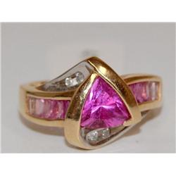 AAA Chatham Pink Sapphire Trillion & Diamonds Lad