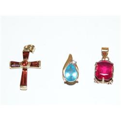 AAA Blue Topaz, Ruby & Garnet Pendant