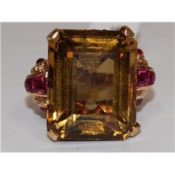 50.00Ctw AAA Smokey Quartz & Ruby Hand Made Ring