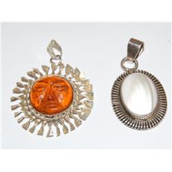 Sterling Pendants W/Baltic Amber & Mother Of Pearl