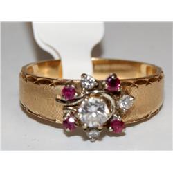 Diamonds & Burmese Ruby Hand Engraved Ladies Ring