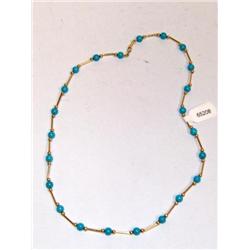 AAA Blue Turquoise & Gold Beads Ladies Necklace