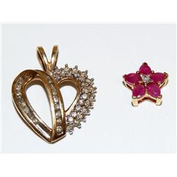 Diamonds Heart Shape Pendant & Burmese Ruby Pendan