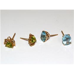 AAA Blue Topaz , Peridot Studs Earrings