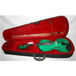 Green Violin , Bow, and Case