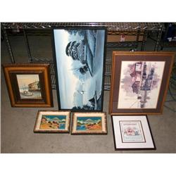 Lot of 6 Framed Art Pcs.--, Paintings, Prints