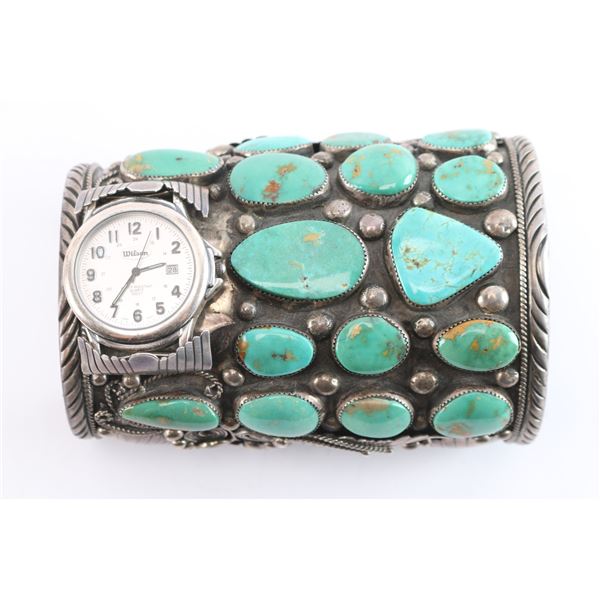 Large Navajo Sterling & Turquoise Watch Cuff.